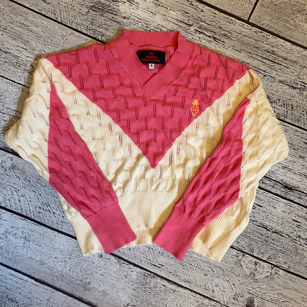The animals observatory TAO pink sweater retail$150 sustainable madein Portugal